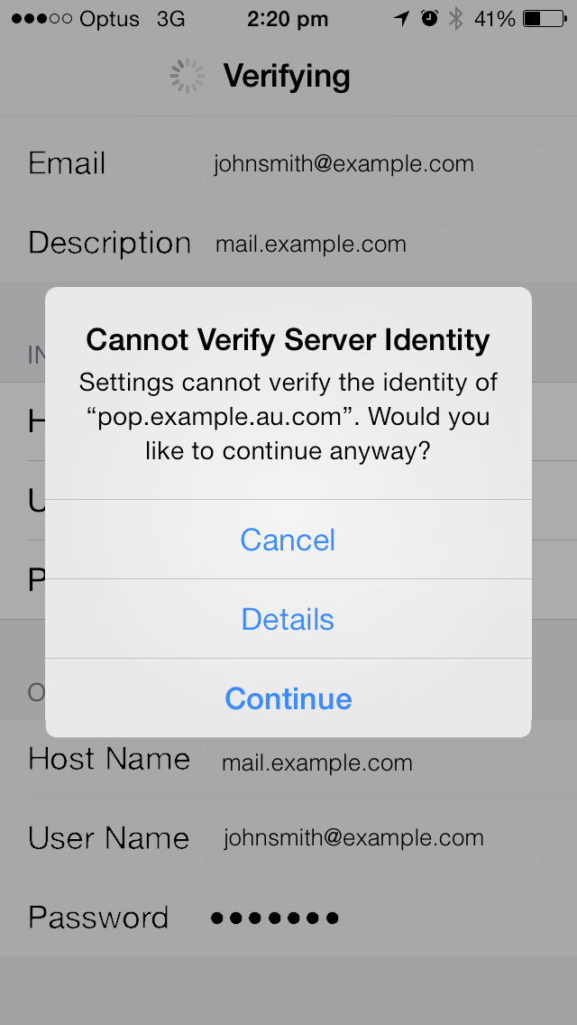 Cannot verify server identity