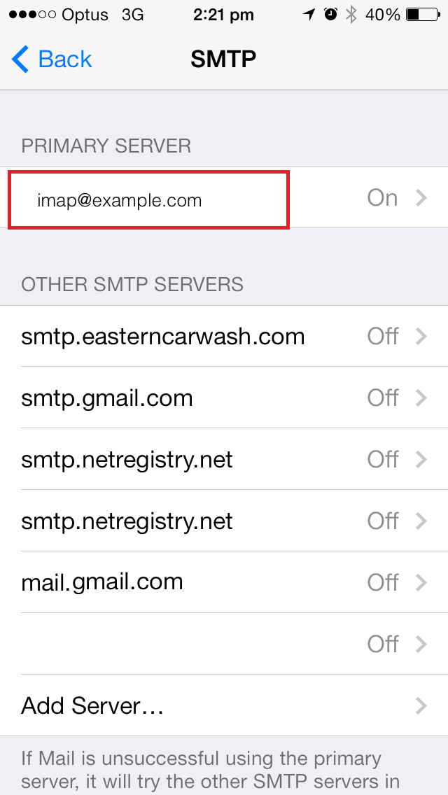 SMTP servers on off
