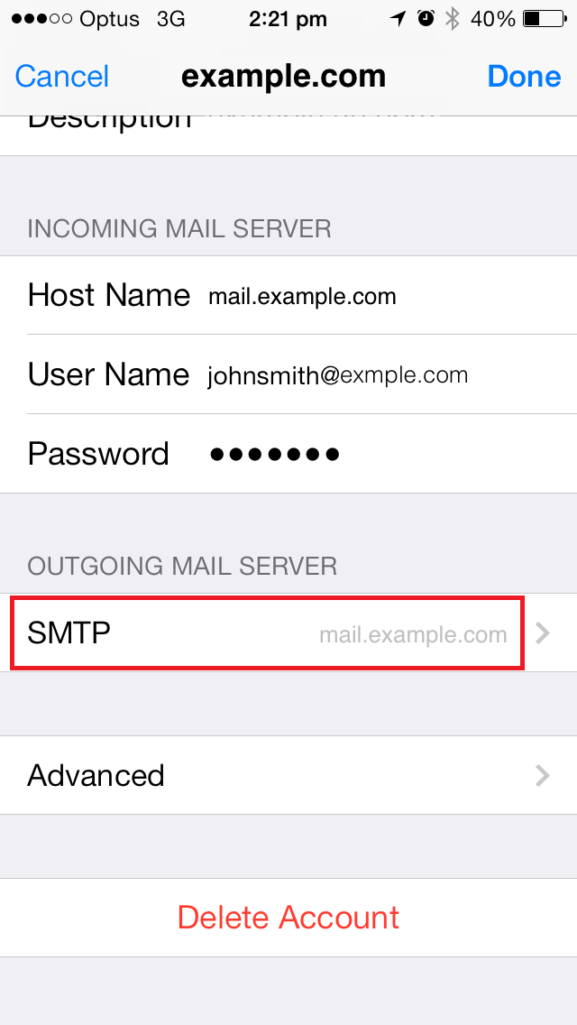 Outgoing mail server SMTP